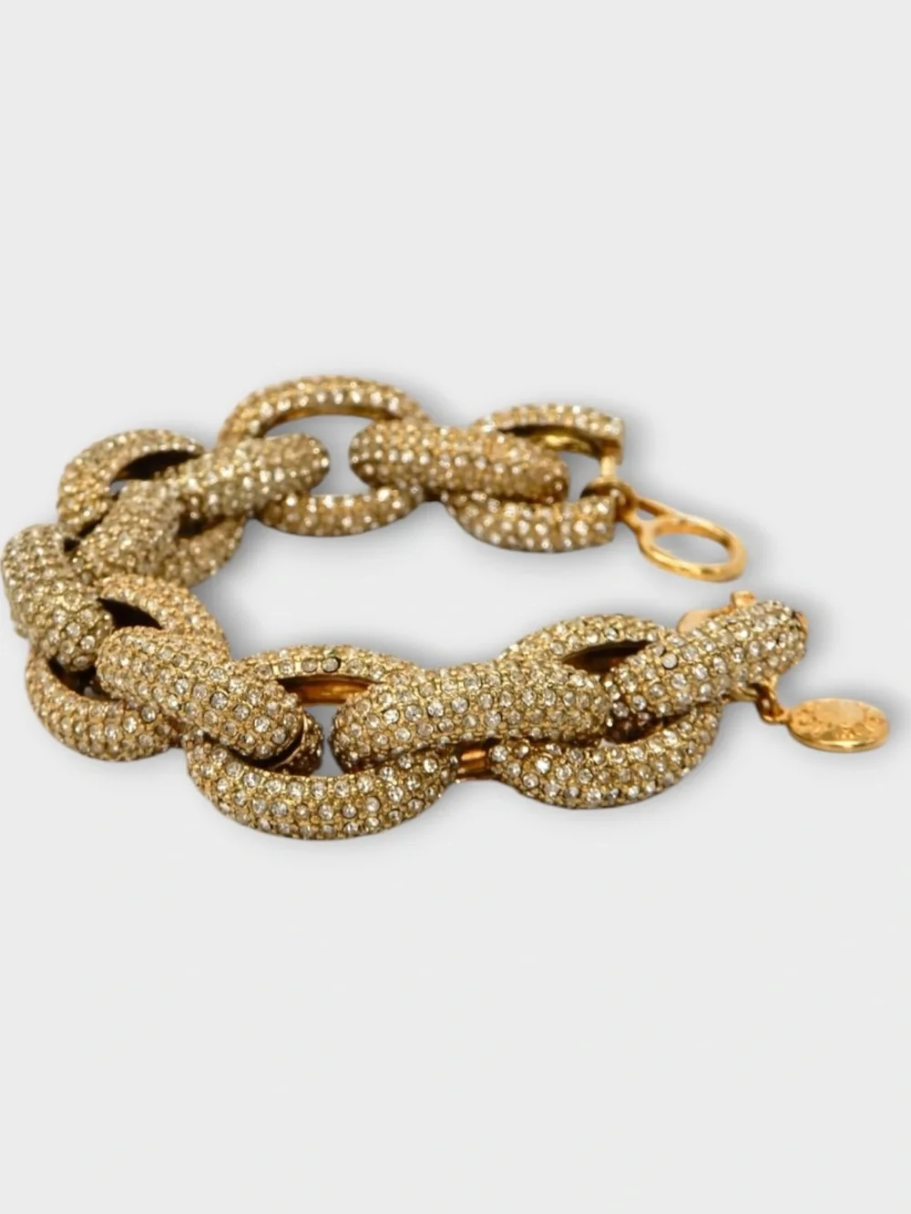 J.Crew Gold Tone Rhinestone Pave Chunky Link Statement Bracelet